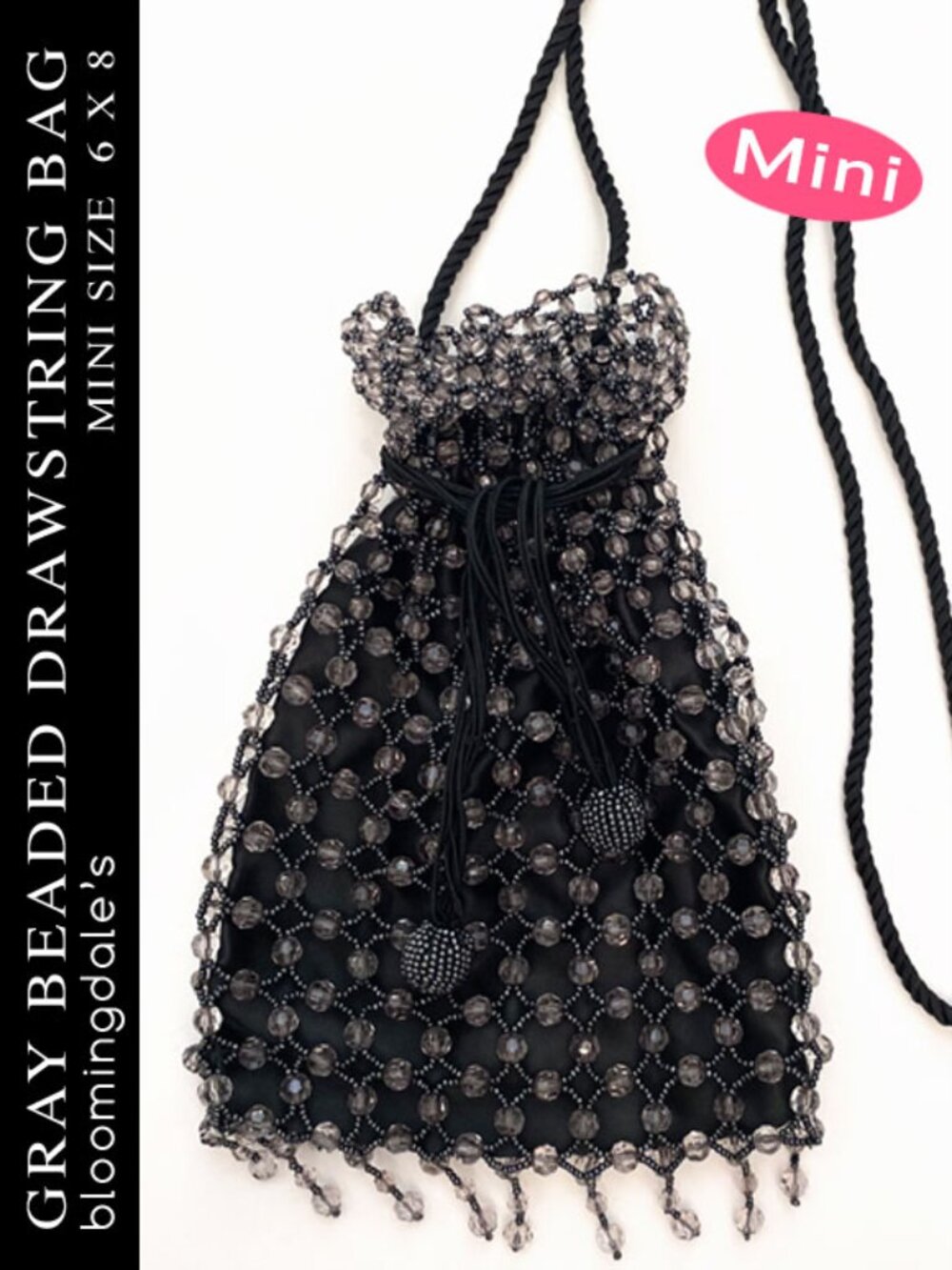 Gray Beaded Drawstring Bag Bloomingdale's Mini Size 6x8